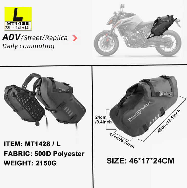 Waterproof Large Capacity Motorcycle Pannier Bag Set 18L/28L/48L Universal Fit