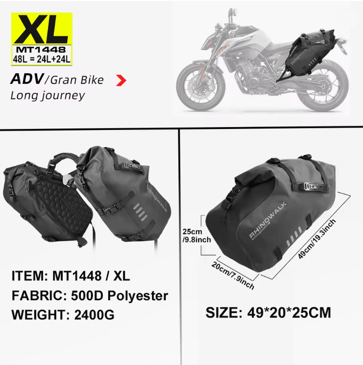 Waterproof Large Capacity Motorcycle Pannier Bag Set 18L/28L/48L Universal Fit