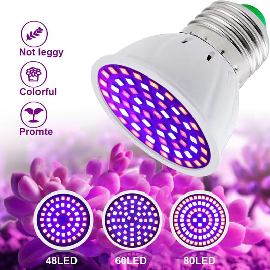 GreenGrowth Full-Spectrum E27 LED Grow Bulb – 60/80 LEDs 220 V for Indoor Plants