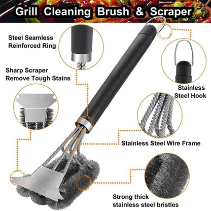 Safe Grill Brush and Scraper with Deluxe Handle Stainless Steel Bristles