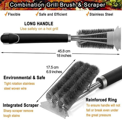 Safe Grill Brush and Scraper with Deluxe Handle Stainless Steel Bristles
