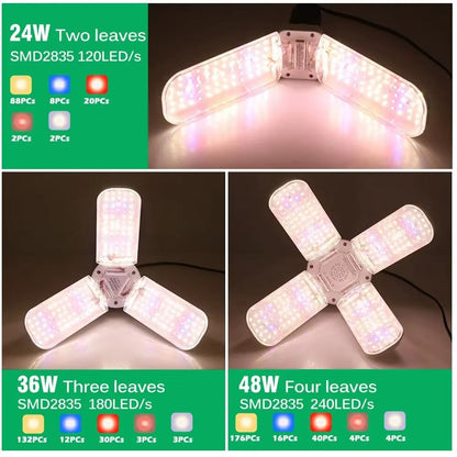 PlantFlex Foldable Full-Spectrum LED Grow Light Bulb – 24/36/48 W E27 (Indoor Plants, Flowers, Seedlings)