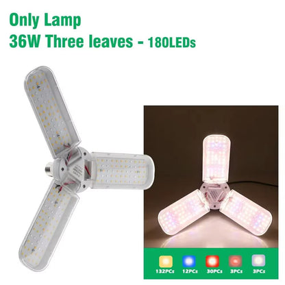 PlantFlex Foldable Full-Spectrum LED Grow Light Bulb – 24/36/48 W E27 (Indoor Plants, Flowers, Seedlings)