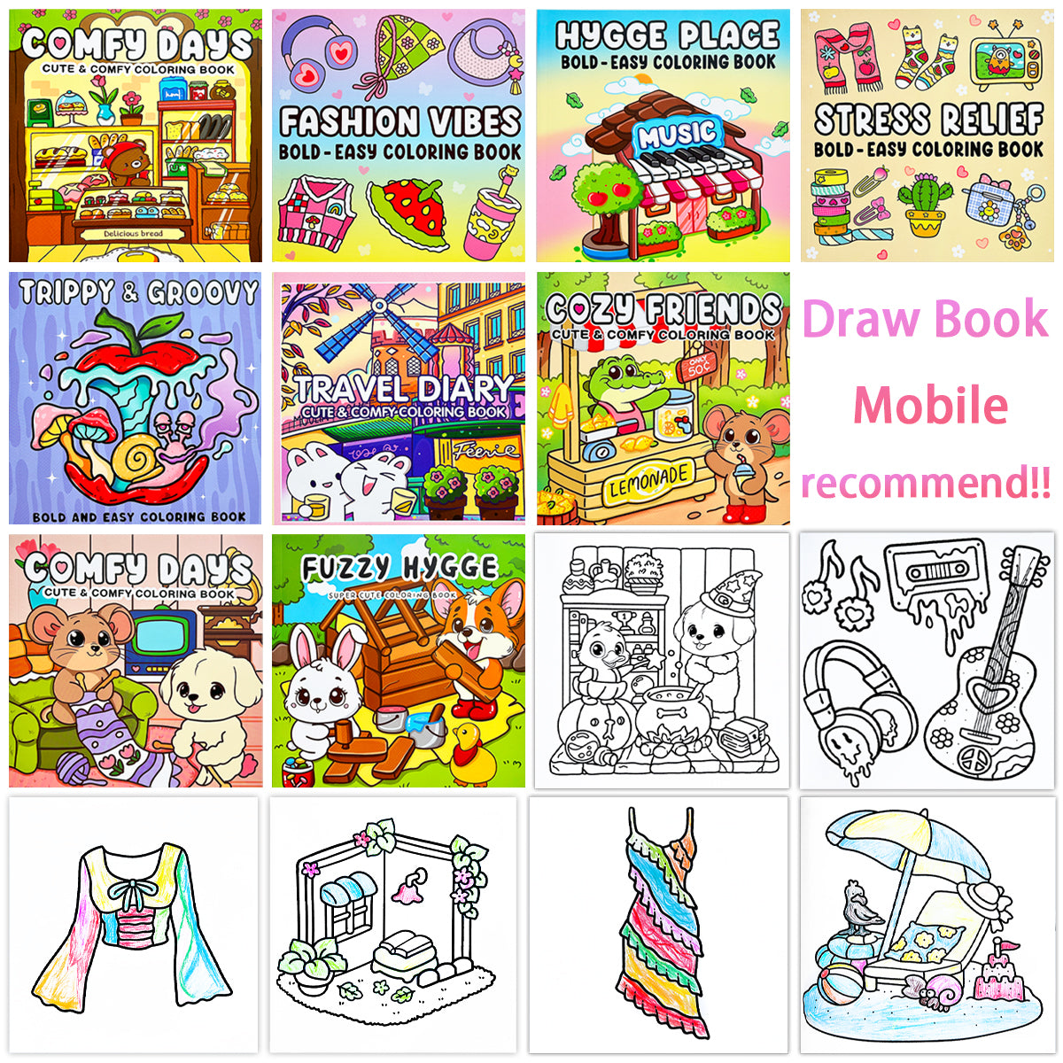 Children's Anxiety Relief Coloring Book, Stress Therapy Art, Bold Illustrations, Multiple Comforting Themes