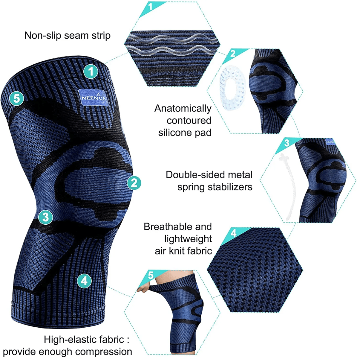 NEENCA Pro Knee Support Brace with Patella Gel and Side Stabilizers