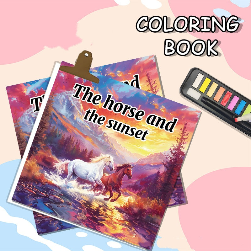 Art Therapy Coloring Book, Hand Painted Magical World of Horses, 20 Pages for Soothing Stress, Graffiti Drawing