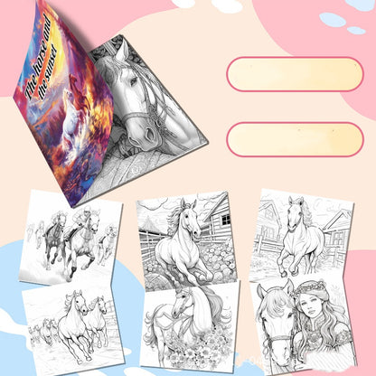 Art Therapy Coloring Book, Hand Painted Magical World of Horses, 20 Pages for Soothing Stress, Graffiti Drawing