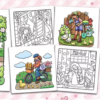 Halloween Coloring Book, For Adults and Teens, Adorable Creepy Creatures, Cozy Moments, Relaxation Gift
