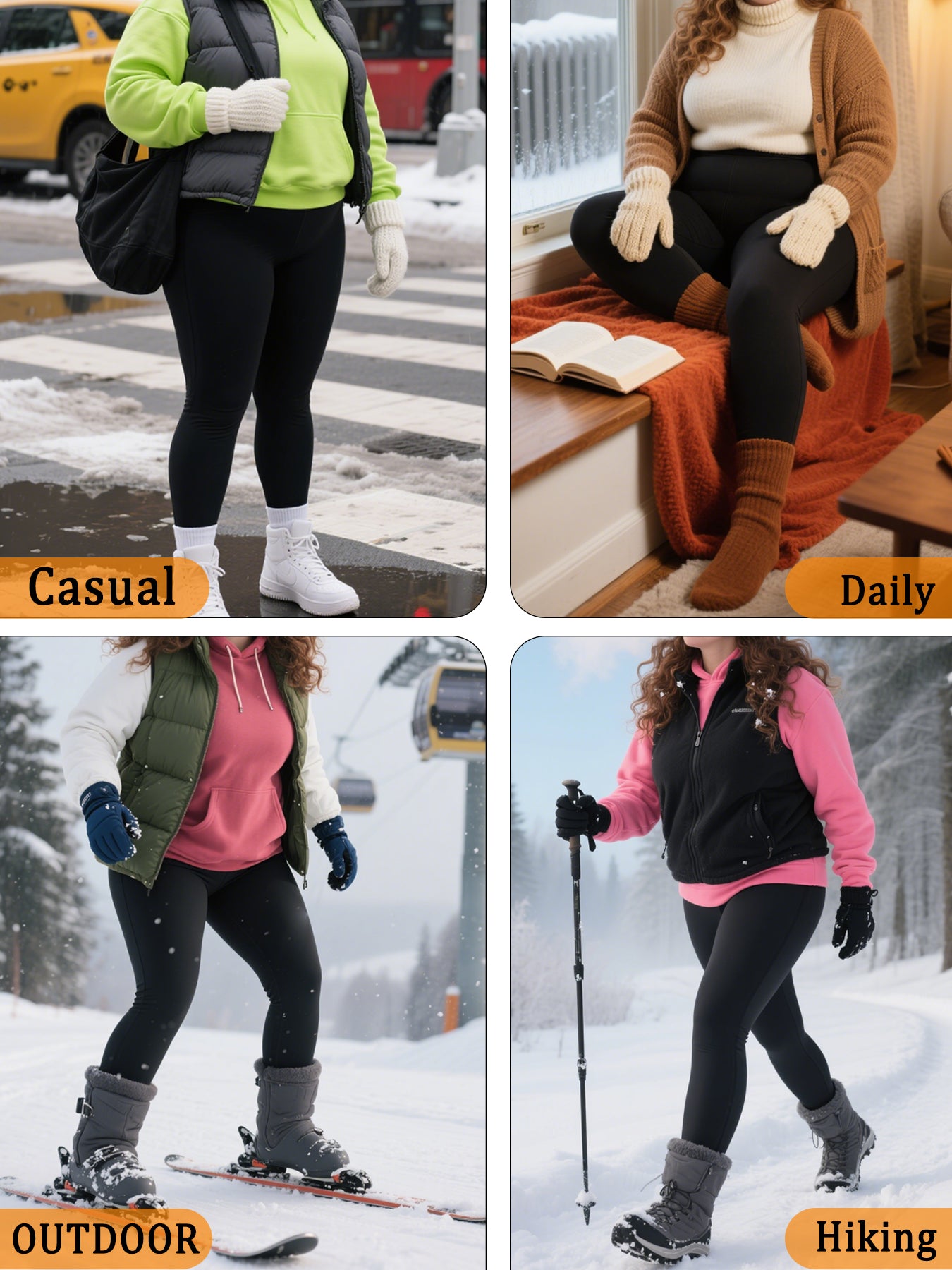 Thermal Warm Pants For Cold Winter Running, Plus Size Super Soft Fleece Lined Leggings, Workout Yoga Running