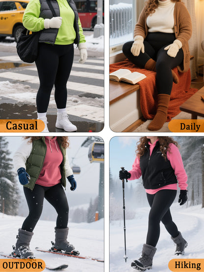 Thermal Warm Pants For Cold Winter Running, Plus Size Super Soft Fleece Lined Leggings, Workout Yoga Running