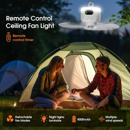 Portable Ceiling Fan 8000mAh Rechargeable Camping Fan with LED Light and Remote Control