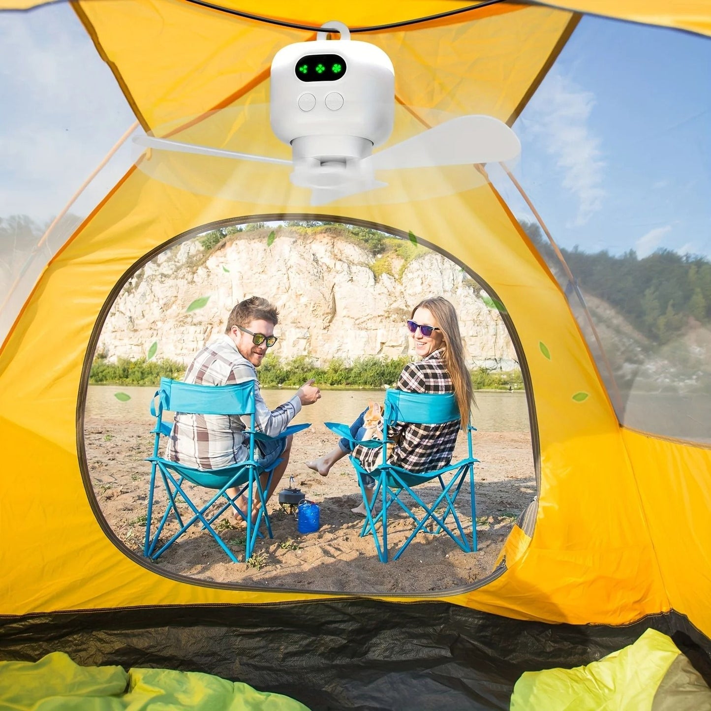 Portable Ceiling Fan 8000mAh Rechargeable Camping Fan with LED Light and Remote Control