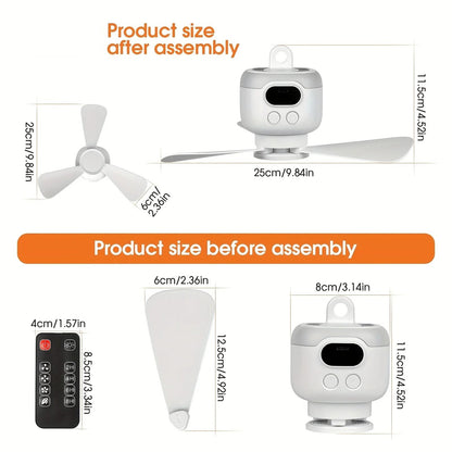 Portable Ceiling Fan 8000mAh Rechargeable Camping Fan with LED Light and Remote Control