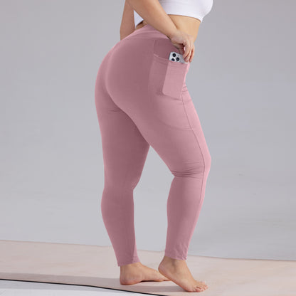 High Waisted Yoga Pants for Women, Plus Size, Hip Lift, Athletic Leggings with Pockets, Solid Color Capri, Slim Sports