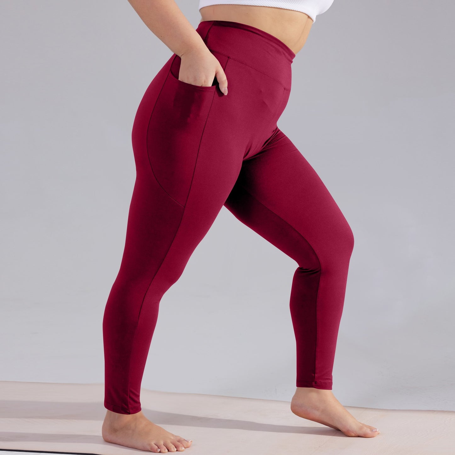 High Waisted Yoga Pants for Women, Plus Size, Hip Lift, Athletic Leggings with Pockets, Solid Color Capri, Slim Sports