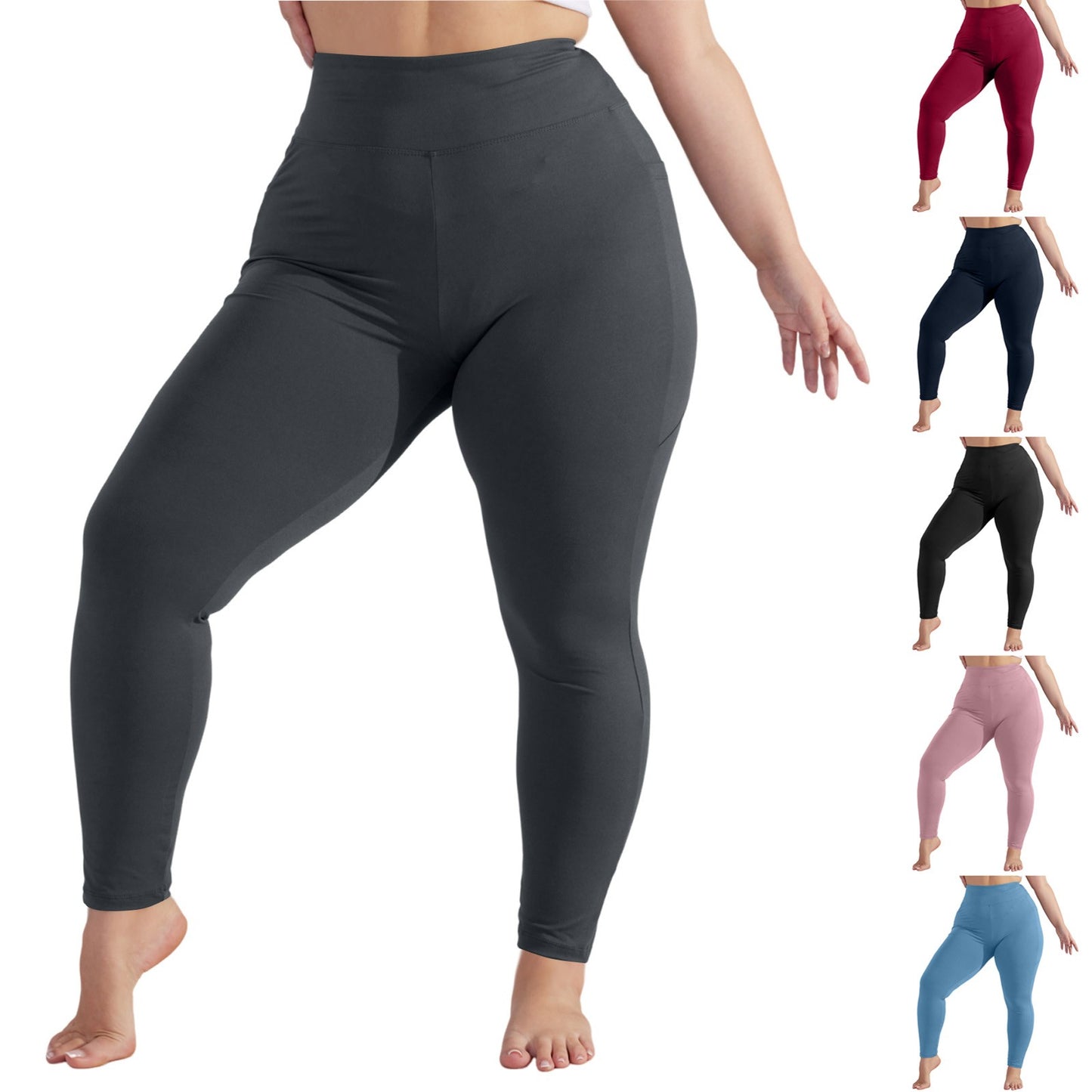 High Waisted Yoga Pants for Women, Plus Size, Hip Lift, Athletic Leggings with Pockets, Solid Color Capri, Slim Sports