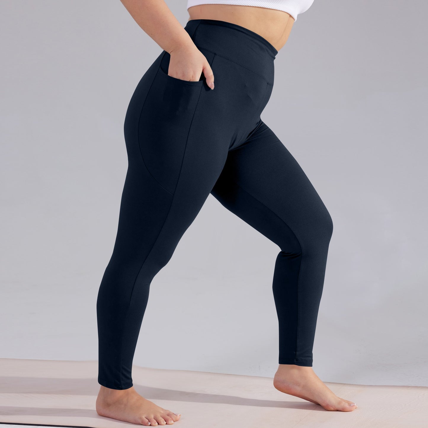 High Waisted Yoga Pants for Women, Plus Size, Hip Lift, Athletic Leggings with Pockets, Solid Color Capri, Slim Sports