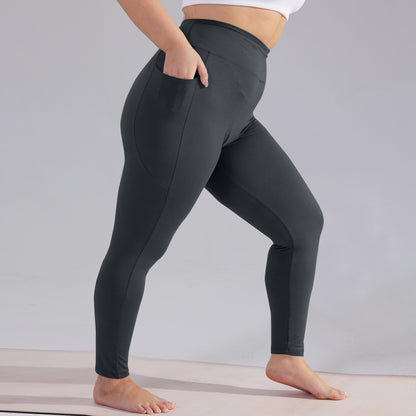 High Waisted Yoga Pants for Women, Plus Size, Hip Lift, Athletic Leggings with Pockets, Solid Color Capri, Slim Sports