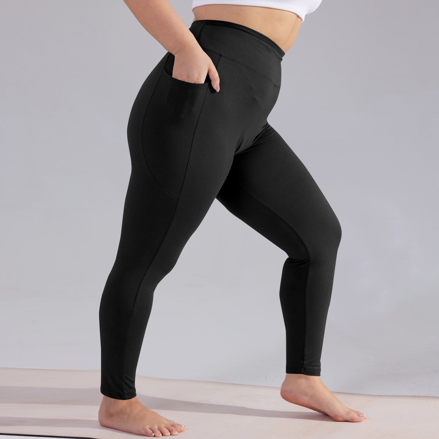 High Waisted Yoga Pants for Women, Plus Size, Hip Lift, Athletic Leggings with Pockets, Solid Color Capri, Slim Sports