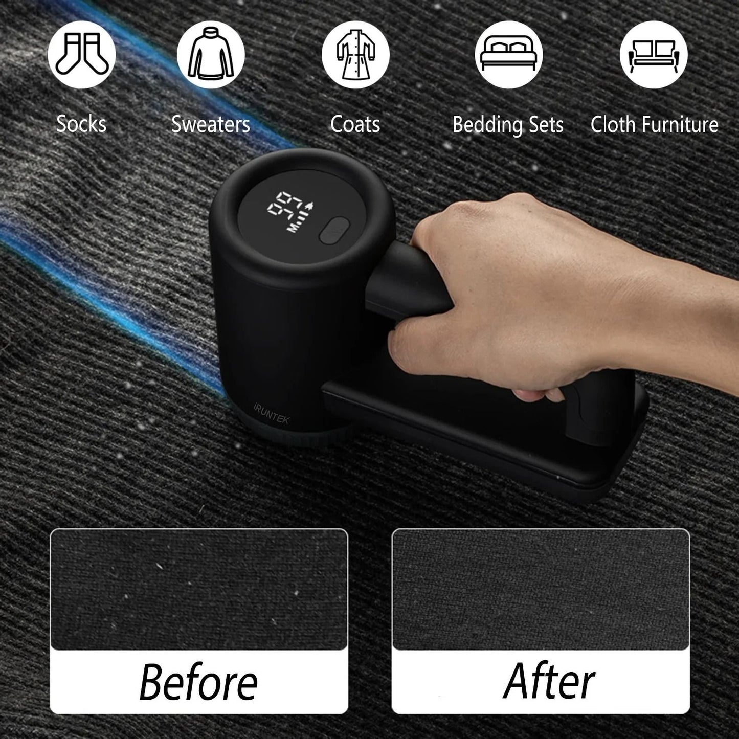 Rechargeable Fabric Clothes Shaver 3 Speeds 2000mAh LED Display Lint Remover
