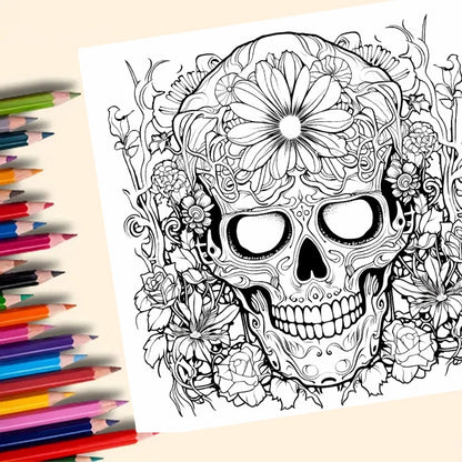 Art Therapy Coloring Book for Adults, Gothic Skull Designs, Stress Relief and Creative Gift Idea