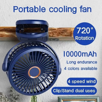 Portable USB Table Clip Fan 10000mAh Rechargeable Mini Desk Stand Fan
