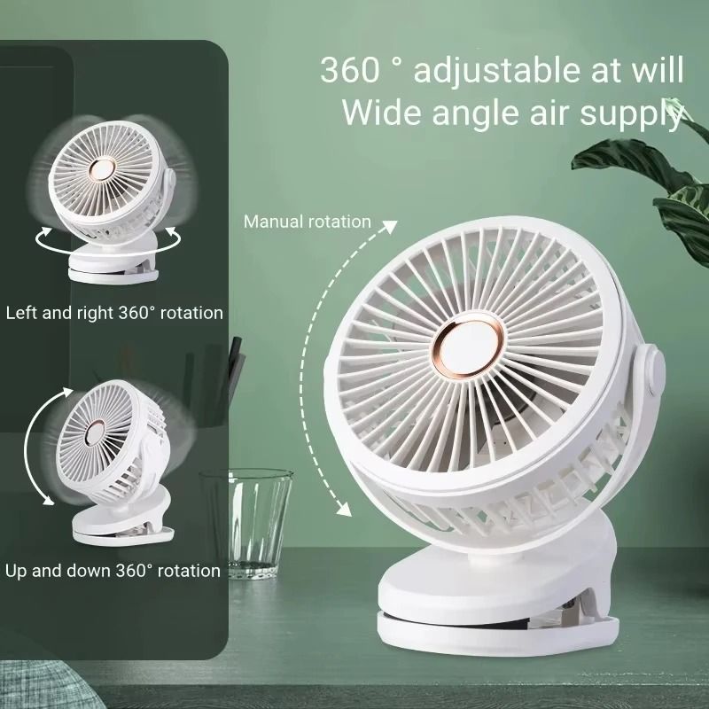 Portable USB Table Clip Fan 10000mAh Rechargeable Mini Desk Stand Fan