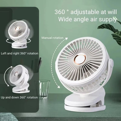 Portable USB Table Clip Fan 10000mAh Rechargeable Mini Desk Stand Fan