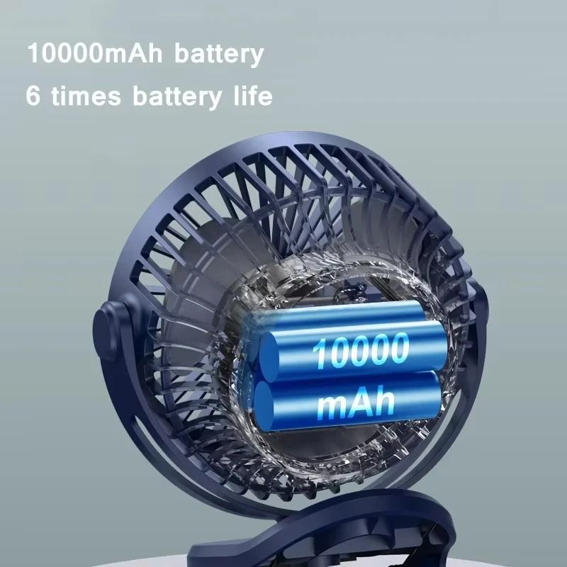 Portable USB Table Clip Fan 10000mAh Rechargeable Mini Desk Stand Fan