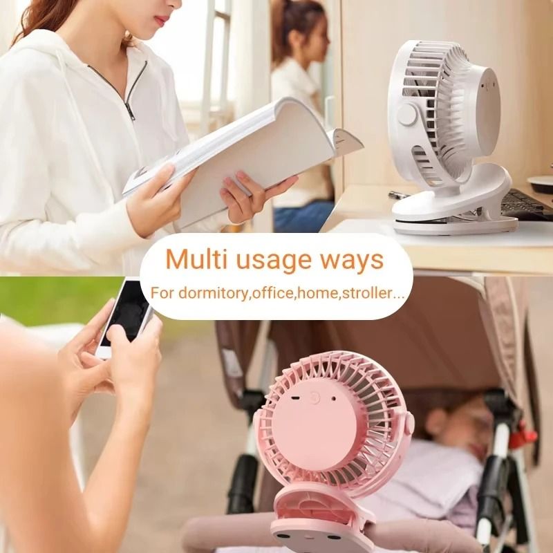 Portable USB Table Clip Fan 10000mAh Rechargeable Mini Desk Stand Fan