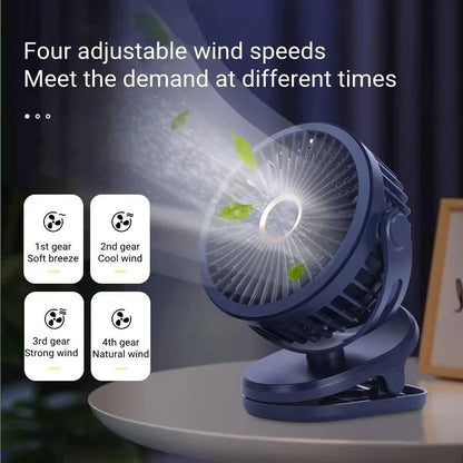 Portable USB Table Clip Fan 10000mAh Rechargeable Mini Desk Stand Fan