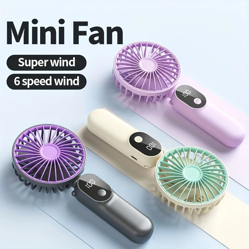Mini Portable USB Fan 6 Speeds Digital Display Foldable 3 in 1 Handheld Neck Desktop Fan