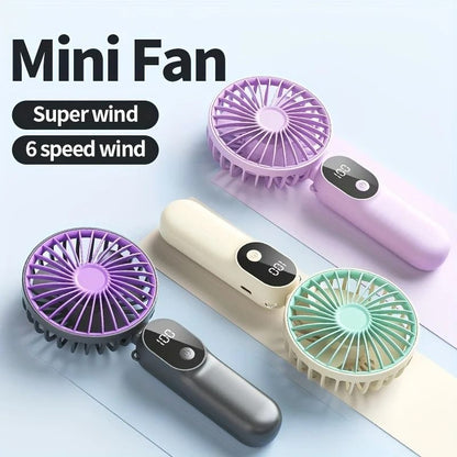Mini Portable USB Fan 6 Speeds Digital Display Foldable 3 in 1 Handheld Neck Desktop Fan