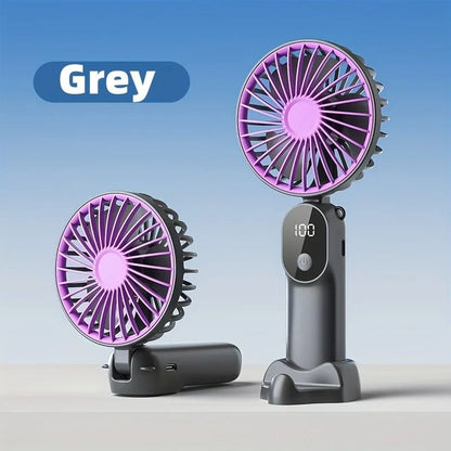 Mini Portable USB Fan 6 Speeds Digital Display Foldable 3 in 1 Handheld Neck Desktop Fan