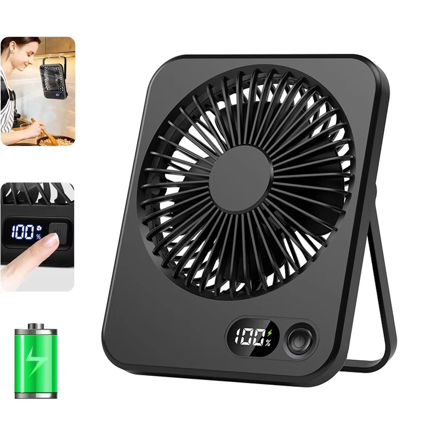 Desk Fan USB Rechargeable 180 Degree Tilt Folding Personal Fan 5 Speeds Digital Display
