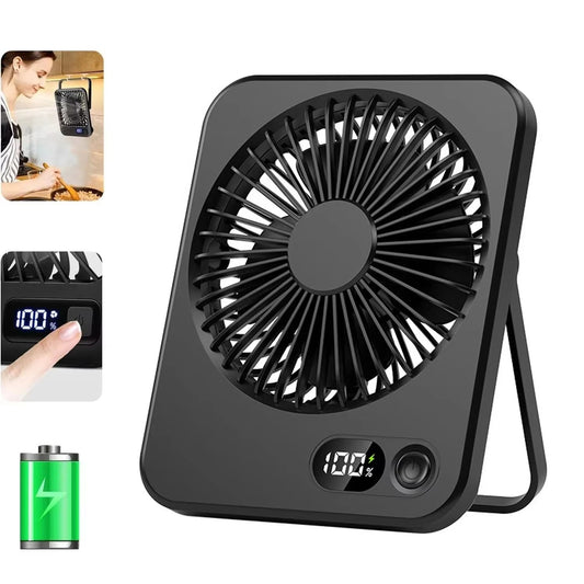 Desk Fan USB Rechargeable 180 Degree Tilt Folding Personal Fan 5 Speeds Digital Display