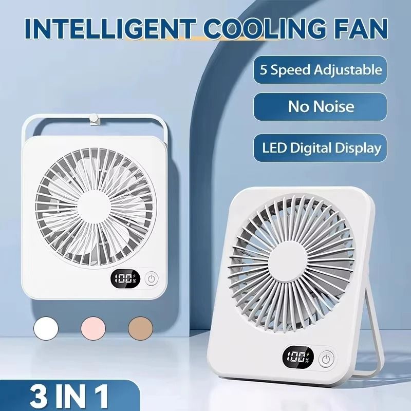 Desk Fan USB Rechargeable 180 Degree Tilt Folding Personal Fan 5 Speeds Digital Display