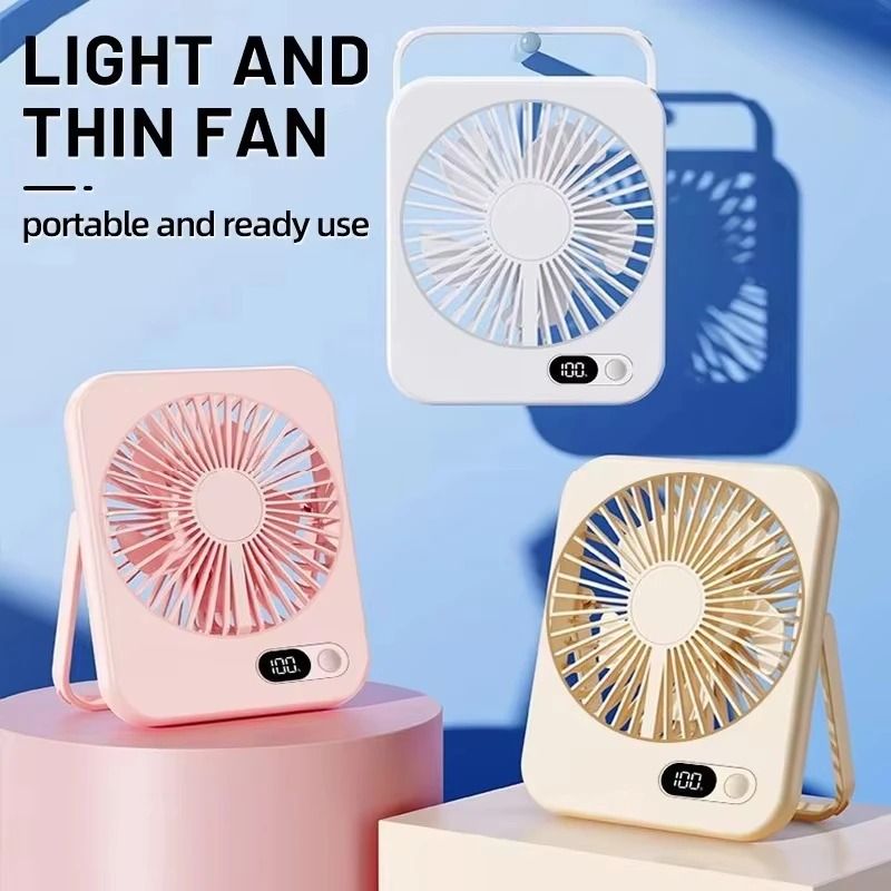 Desk Fan USB Rechargeable 180 Degree Tilt Folding Personal Fan 5 Speeds Digital Display