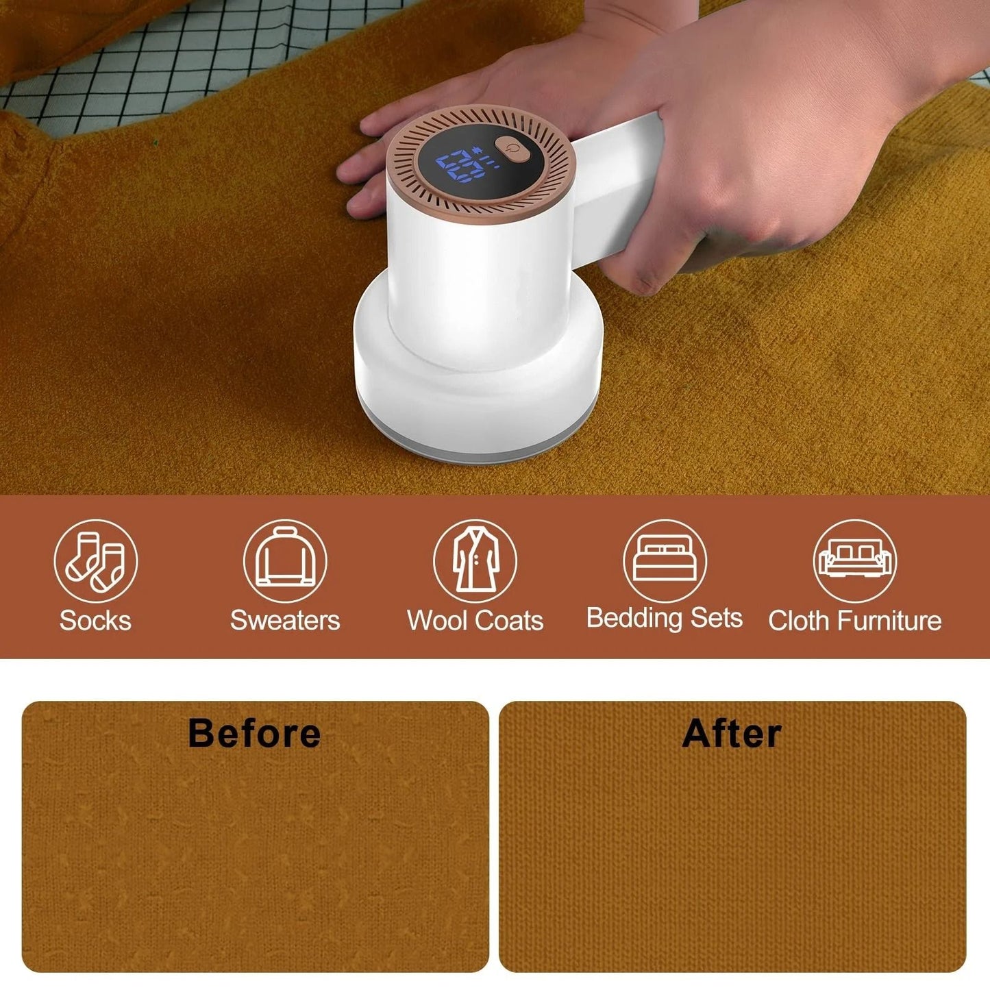Electric Fabric Shaver Digital Display Rechargeable Lint Remover for Clothing and Blanket