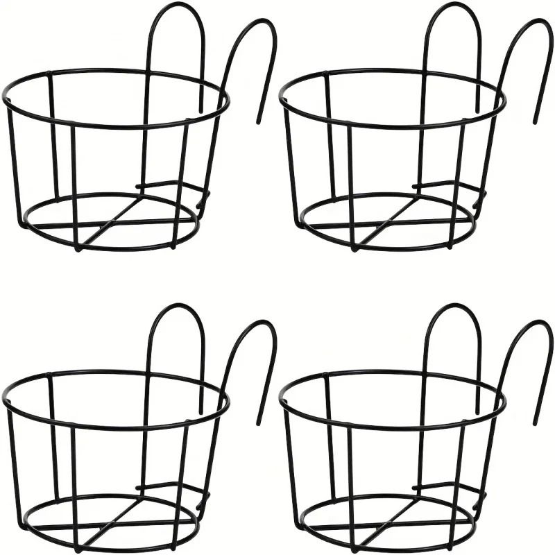 Stylish Round Metal Hanging Planters 4 Piece Set for Balcony Garden Indoor Decor
