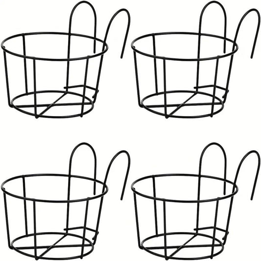 Stylish Round Metal Hanging Planters 4 Piece Set for Balcony Garden Indoor Decor