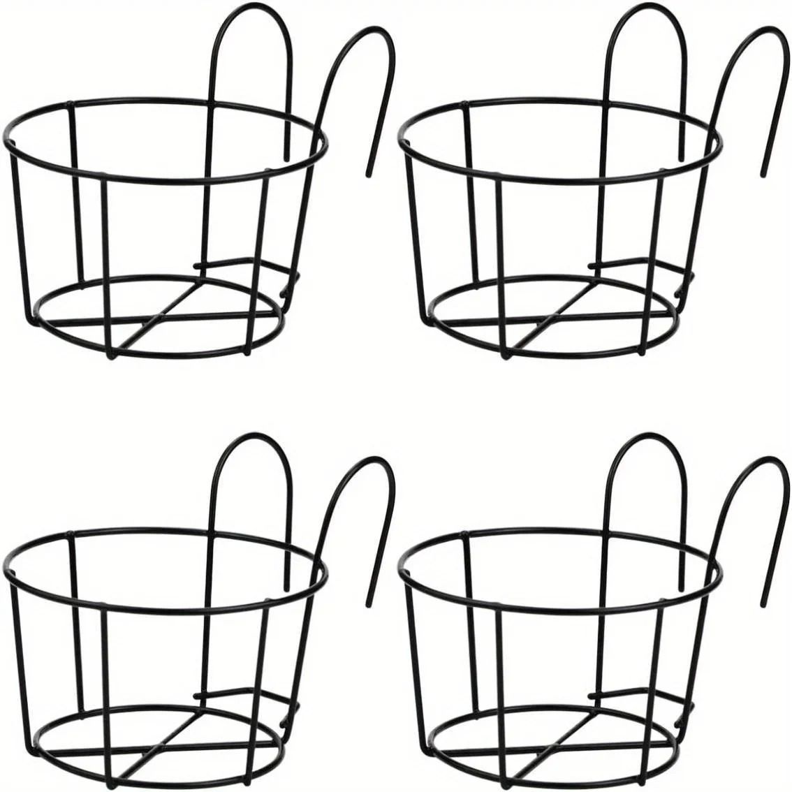 Stylish Round Metal Hanging Planters 4 Piece Set for Balcony Garden Indoor Decor