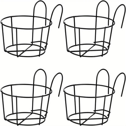 Stylish Round Metal Hanging Planters 4 Piece Set for Balcony Garden Indoor Decor