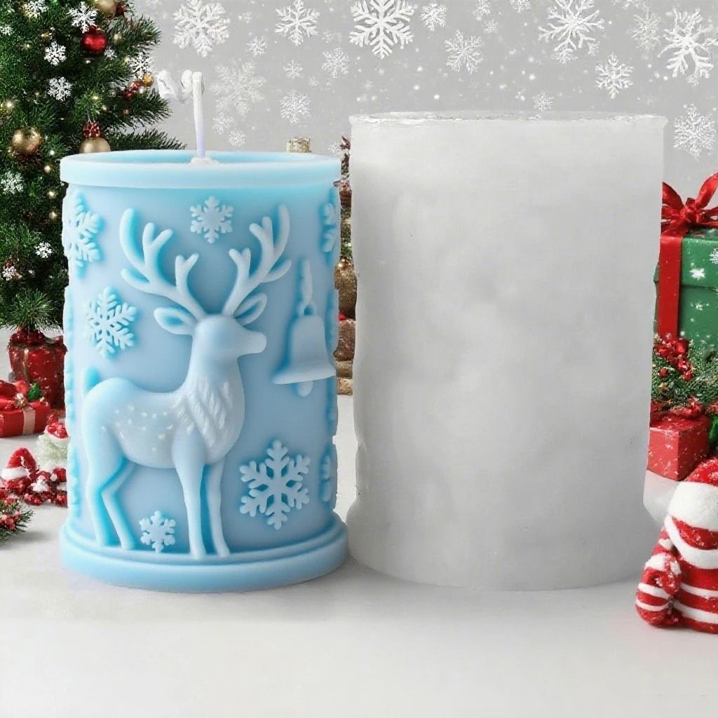 Christmas Snowflake Cylinder Candle Silicone Mold for DIY Wax Resin Decor