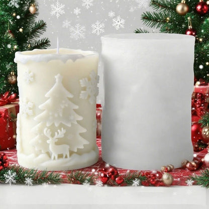 Christmas Snowflake Cylinder Candle Silicone Mold for DIY Wax Resin Decor