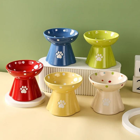 Ceramic Elevated Pet Bowl Tall Design for Cats and Dogs