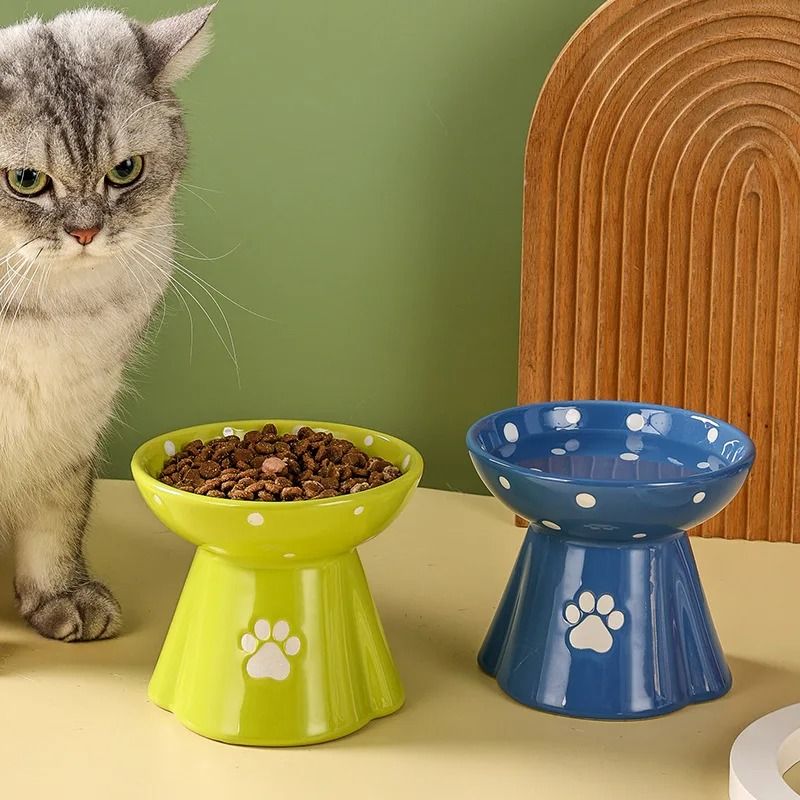 Ceramic Elevated Pet Bowl Tall Design for Cats and Dogs