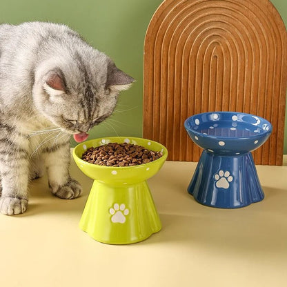 Ceramic Elevated Pet Bowl Tall Design for Cats and Dogs