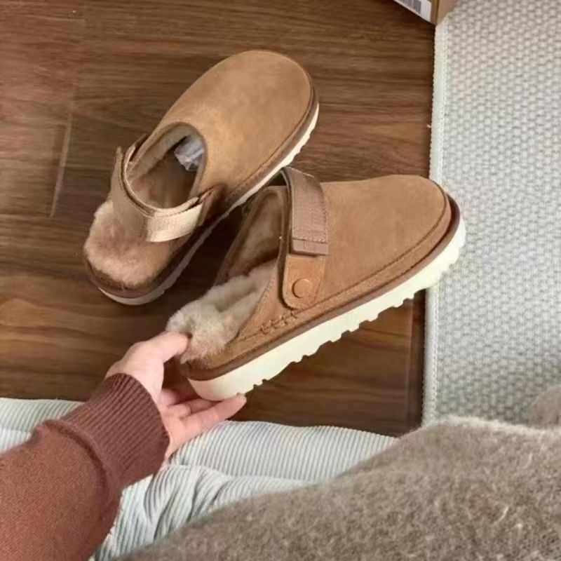 Cashmere-Lined Platform Snow Boots – Women's Thick-Sole Winter Half-Slippers with Fuzzy Upper