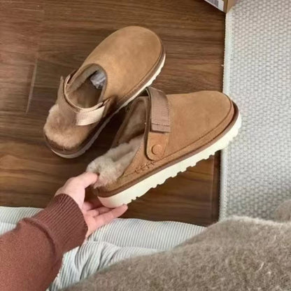 Cashmere-Lined Platform Snow Boots – Women's Thick-Sole Winter Half-Slippers with Fuzzy Upper